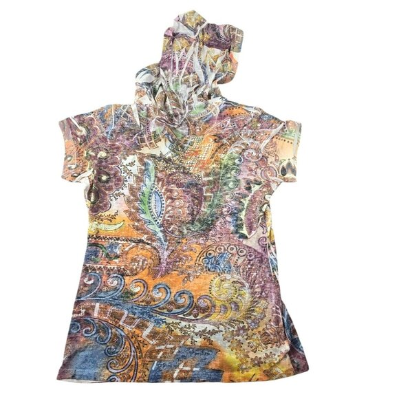 Maurices Top Paisley Print Short-Sleeve Hoodie Size L Multicolor JH1829 - Picture 6 of 9